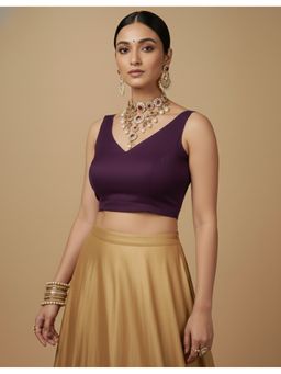 HAPPY OWL - Capri Silk Women Stitched Purple Blouse