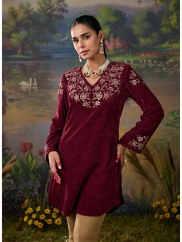 Lakshita - Embroidered Velvet Maroon Kurta