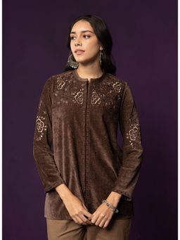 Lakshita - Embroidered Velvet Brown Top