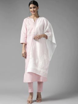 ADA - Hand Embroidered White Chanderi Lucknowi Chikankari Dupatta [A511211]