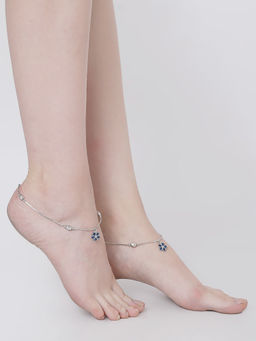 ZENEME - Silver-Plated Oxidised Stone-Studded Pair Of Anklets