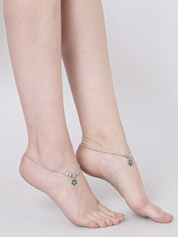 ZENEME - Silver-Plated Oxidised Stone-Studded Pair Of Anklets