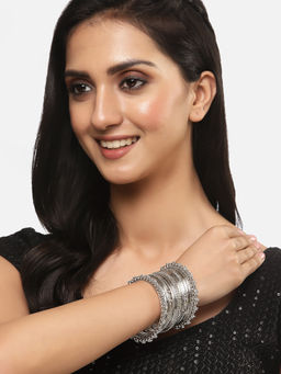 ZENEME - Antique Silver-Plated Oxidised Classic Bangles For Women (Pack Of 20)