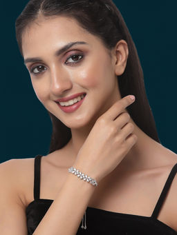 ZENEME - Rhodium-Plated Silver Toned American Diamond Studded Adjustable Bracelet