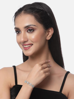 ZENEME - Rhodium-Plated Green American Diamond Adjustable Bracelet