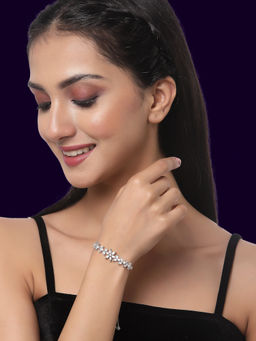 ZENEME - Rhodium-Plated White American Diamond Adjustable Link Bracelet