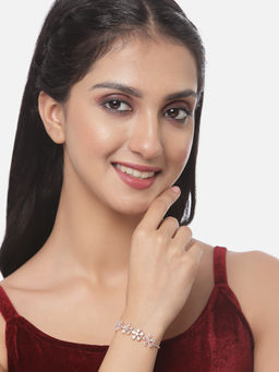 ZENEME - Women Rose Gold-Plated American Diamond Link Bracelet