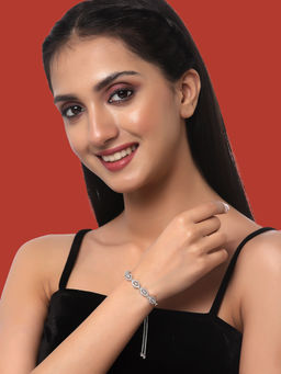 ZENEME - Rhodium-Plated American Diamond Studded Link Bracelet