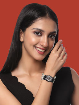 ZENEME - Gold-Plated Kundan Multistrand Flower Bracelet