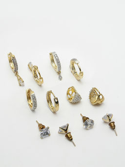 ZENEME - White Contemporary Studs Set Of 6 Earrings
