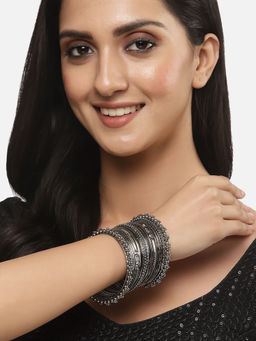 ZENEME - Antique Silver-Plated Oxidised Black Toned Classic Bangles For Women (Pack Of 20)