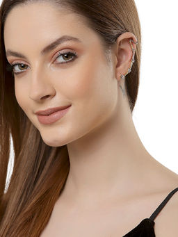 ZENEME - Gold Plated Dual Toned Cz Stone Studded Contemporary Ear Cuff Earrings