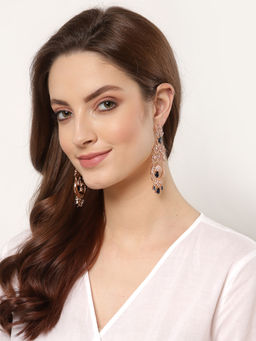 ZENEME - Rose Gold Plated Blue American Diamond Studded Contemporary Chandbalis Earrings