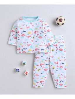 Bumzee - White Baby Girls Full Sleeves Jabla and Pyjama