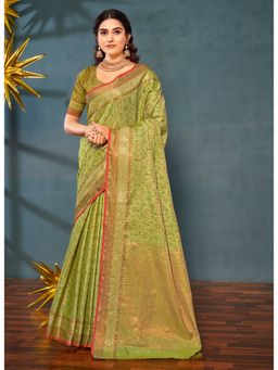 Sangam Prints - Light Green Woven Work Traditional Saree with Unstitched Blouse