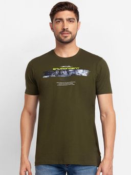 Spykar - Rifle Green Cotton Half Sleeve Printed Casual T-Shirt for Men