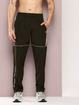 TURNFIT - Olive Men Straight Fit Contrast Trackpant with Zipper Pocket