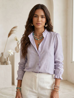 BOHOLYFE - Men Purple Cotton Linen Solid/Plain Shirt
