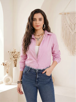 BOHOLYFE - Men Mauve Cotton Solid/Plain Shirt