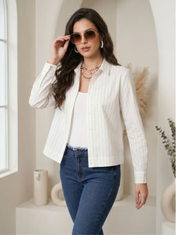 BOHOLYFE - Men White Cotton Stripes Shirt