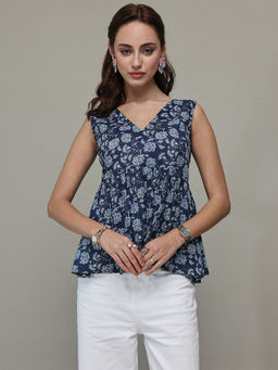 Libas - Men Blue Cotton Floral Top