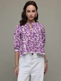 Libas - Men Purple Cotton Floral Top