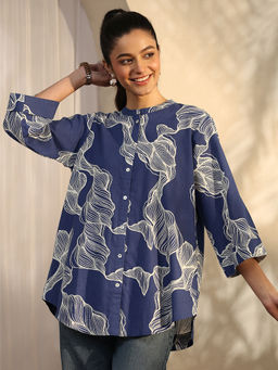 Libas - Men Blue Cotton Printed Shirt