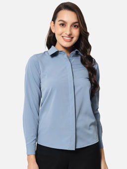 ALL WAYS YOU - Men Blue Crepe Solid/Plain Shirt