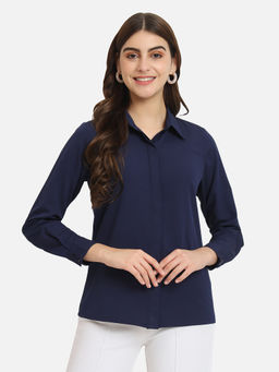 ALL WAYS YOU - Men Navy Blue Crepe Solid/Plain Shirt