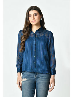 ALL WAYS YOU - Men Blue Chiffon Stripes Shirt