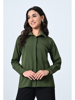 ALL WAYS YOU - Men Olive Crepe Solid/Plain Shirt