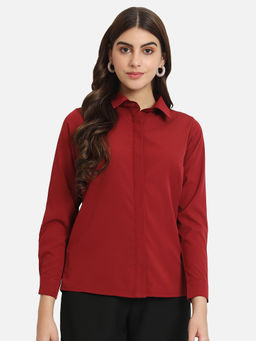 ALL WAYS YOU - Men Red Crepe Solid/Plain Shirt