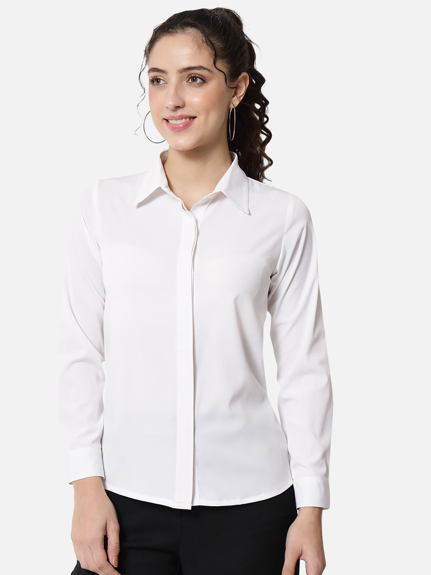 Men White Crepe Solid/Plain Shirt-picture-10