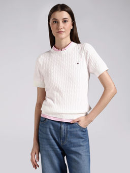 Tommy Hilfiger - Men White Cotton Textured Sweater
