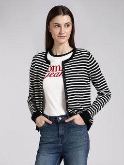 Tommy Hilfiger - Men Navy Blue Viscose Stripes Cardigan