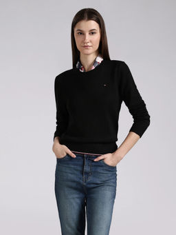 Tommy Hilfiger - Men Black Acrylic Solid/Plain Sweater