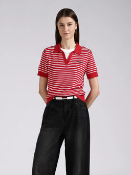 Tommy Hilfiger - Men Red Cotton Stripes Sweater