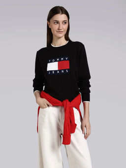 Tommy Hilfiger - Men Black Cotton Typography Sweater