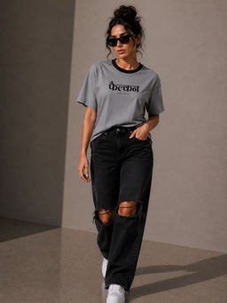 FLCN - Men Grey Cotton Typography T-Shirt