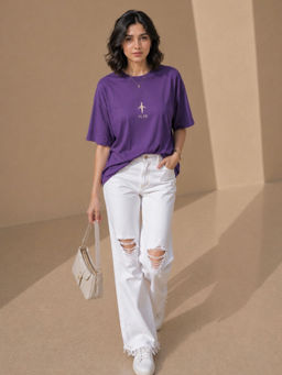 FLCN - Men Purple Cotton Solid/Plain T-Shirt