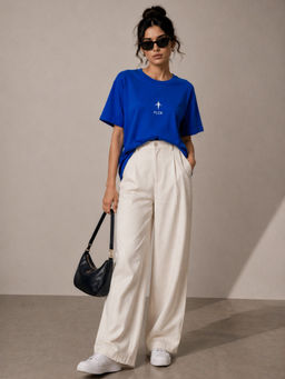 FLCN - Men Blue Cotton Solid/Plain T-Shirt