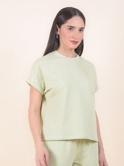 Cantabil - Men Green Polycotton Solid/Plain T-Shirt