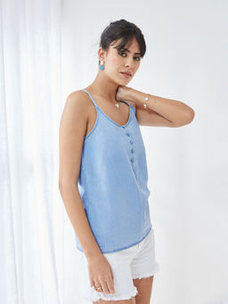 Miss Chase - Men Blue Denim Solid/Plain Tank Top