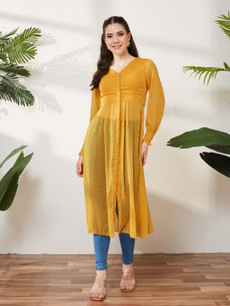 Miss Chase - Men Yellow Chiffon Printed Top