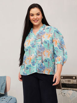 CURVY STREET - Men Blue Polyester Printed Shirt