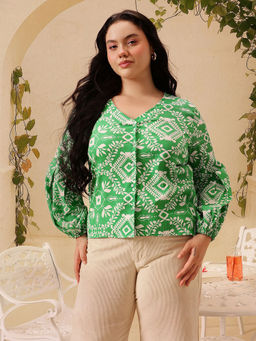 CURVY STREET - Men Green Cotton Printed Shirt