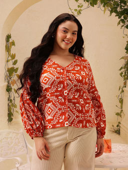 CURVY STREET - Men Rust Cotton Printed Shirt