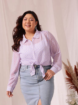 CURVY STREET - Men Lavender Georgette Stripes Shirt