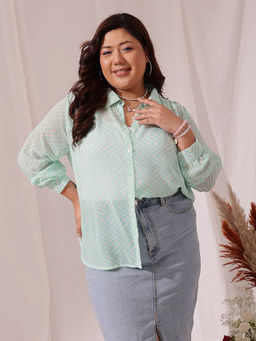 CURVY STREET - Men Green Georgette Stripes Shirt
