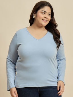 CURVY STREET - Men Blue Cotton Solid/Plain T-Shirt